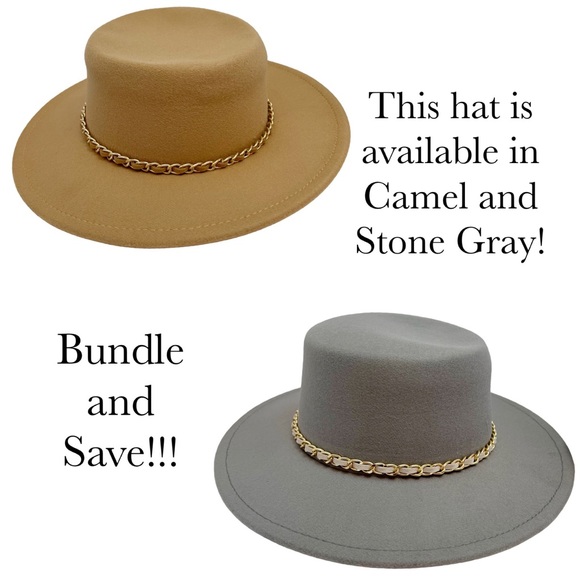 Wide Brim Camel Felt Fedora with Gold Chain - Picture 8 of 8